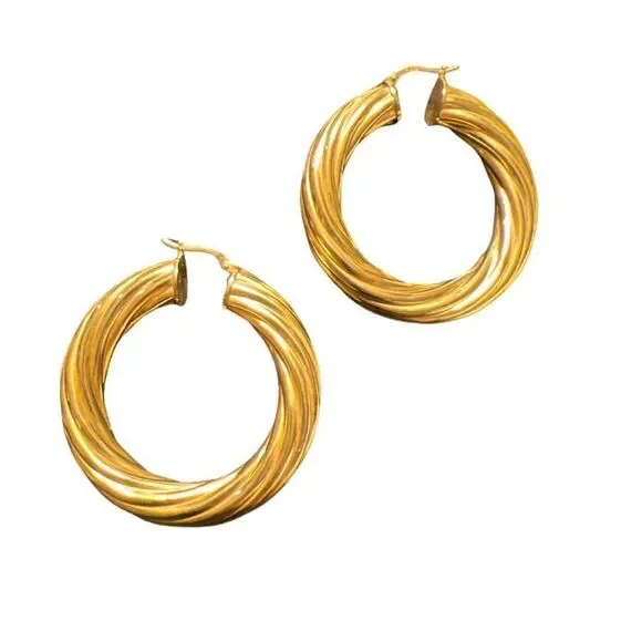 Italian-Made Twisted Large Wide Hoop Earrings in 18k Gold-plated